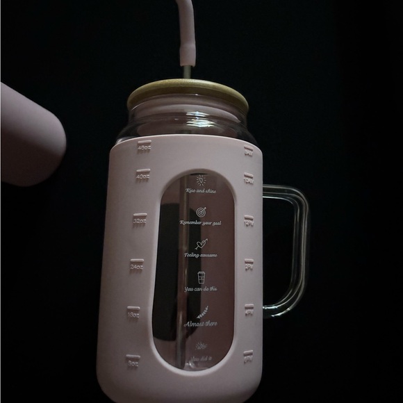 Pink and Tan Drinkware Set with Straws